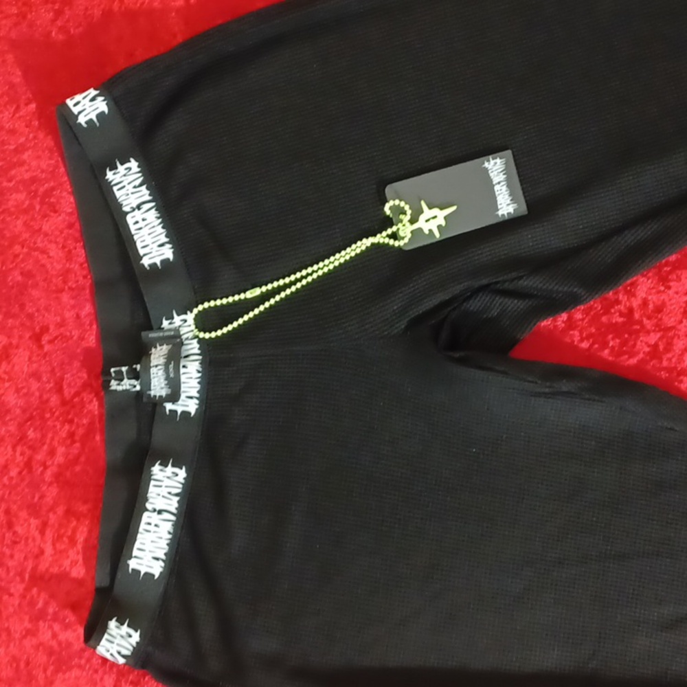 DOLLSKILL DARKER WAVS BLACK XXL  THERMAL KNIT FLARED PANTS ELASTIC LOGO WAIST